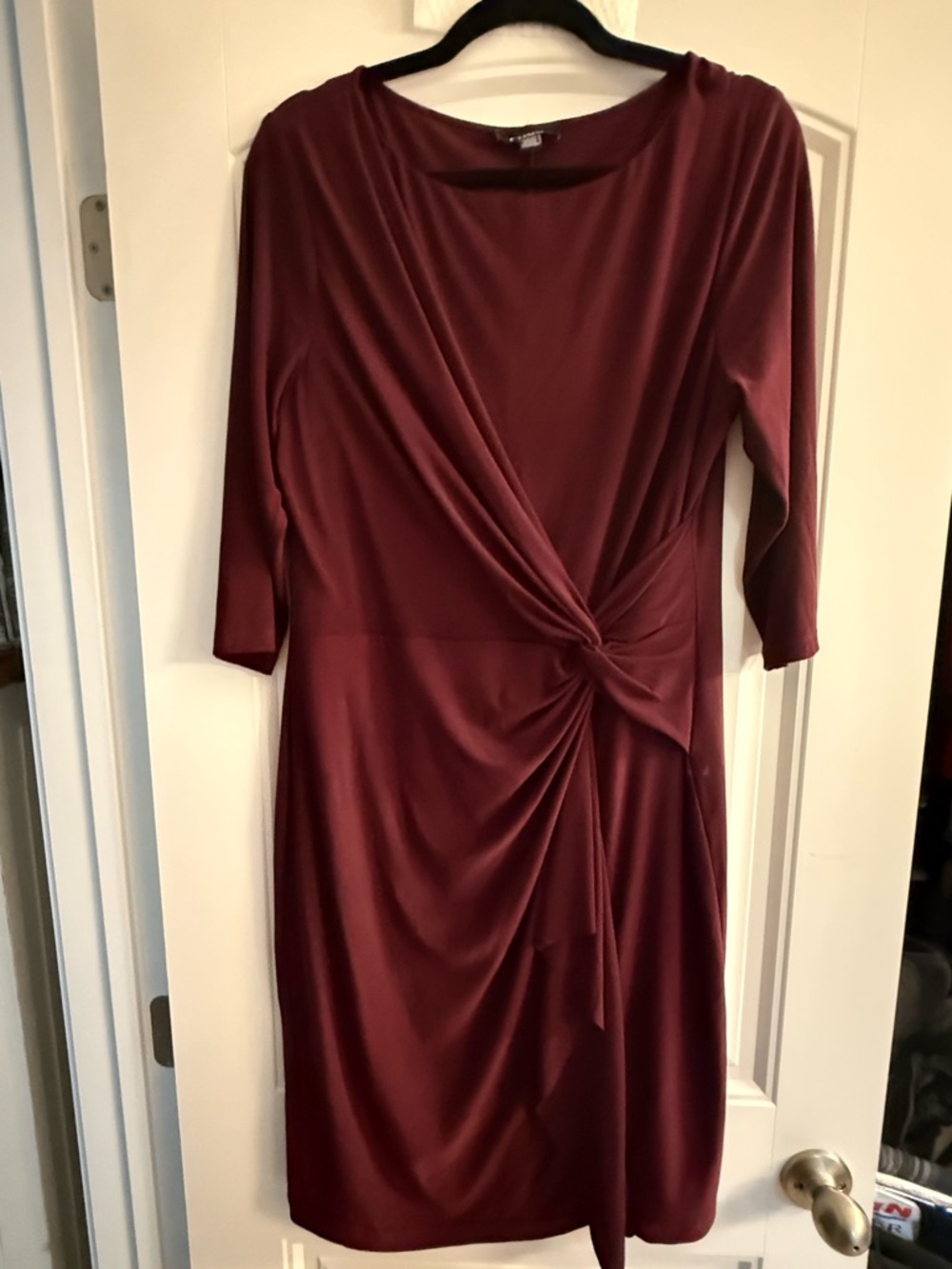 Chaps Burgundy Twist-Detail Long Sleeve Dress